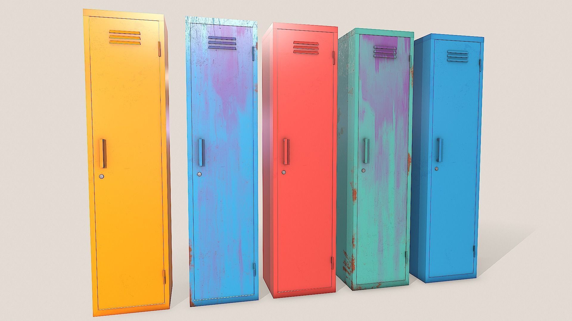 Metal Lockers - Steel Wardrobe - Cabinet Low-poly 3D model_4