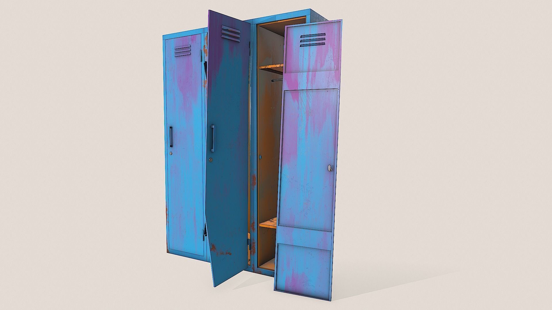 Metal Lockers - Steel Wardrobe - Cabinet Low-poly 3D model_15