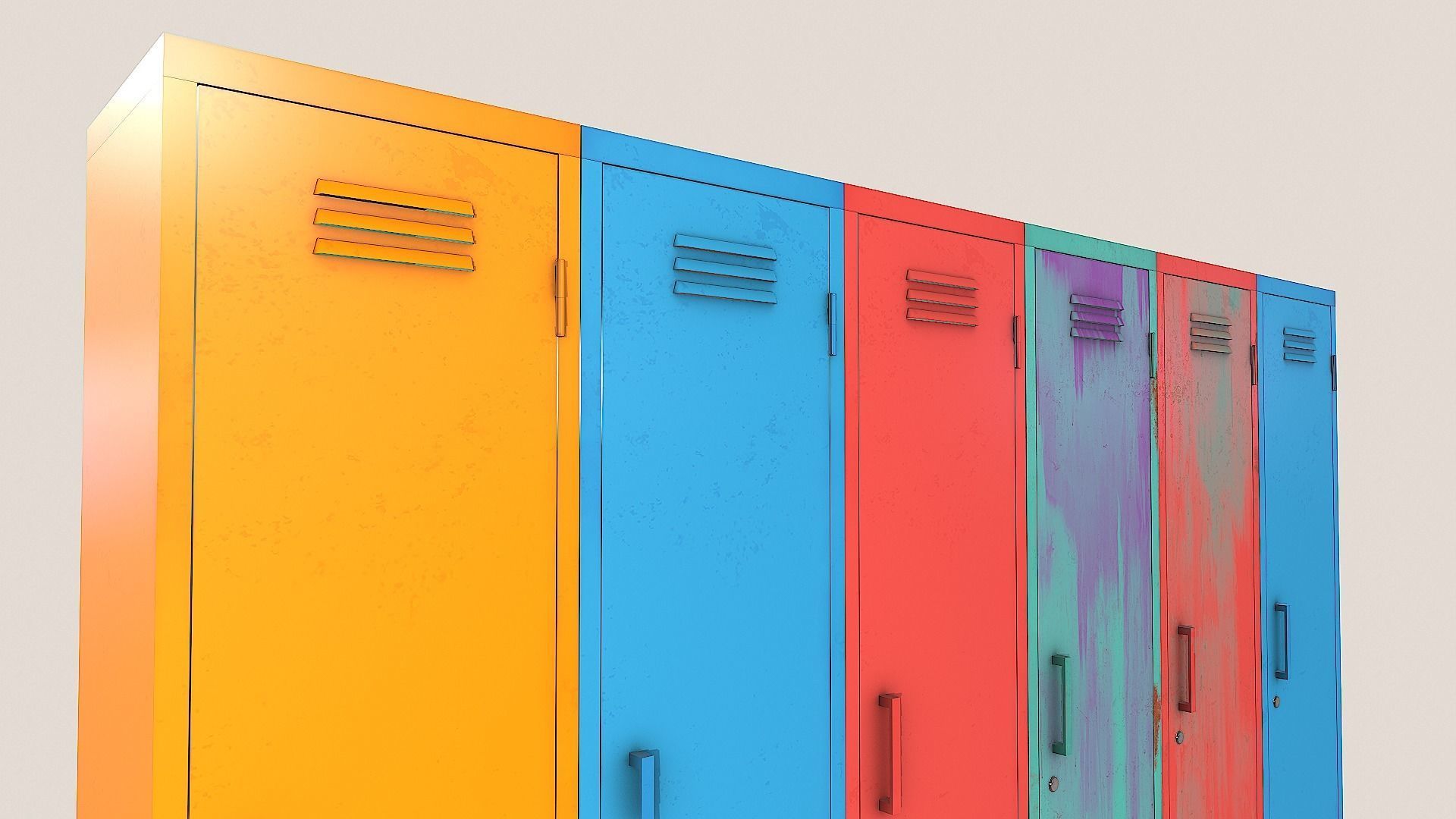 Metal Lockers - Steel Wardrobe - Cabinet Low-poly 3D model_27