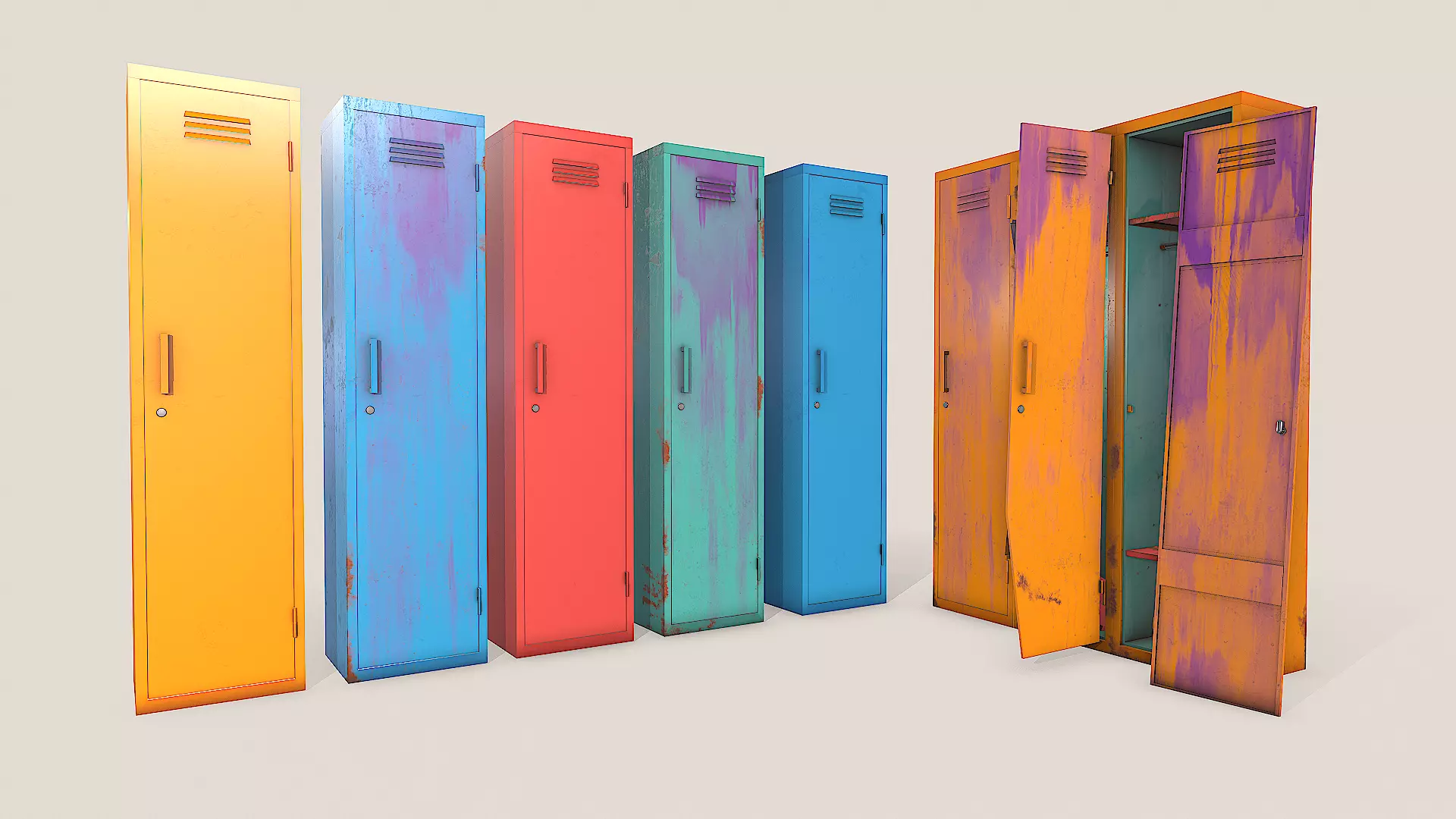 Metal Lockers - Steel Wardrobe - Cabinet Low-poly 3D model_0