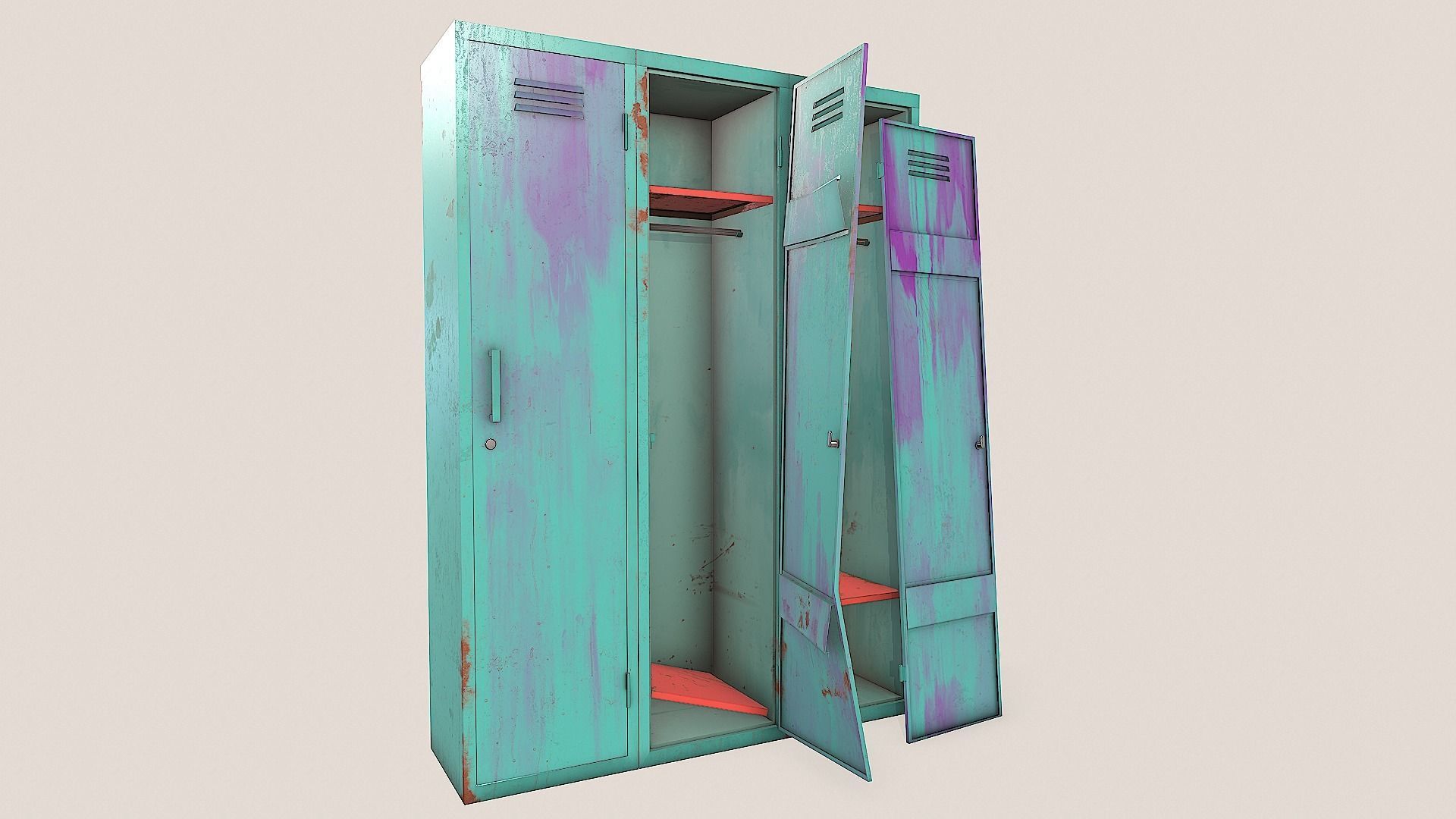 Metal Lockers - Steel Wardrobe - Cabinet Low-poly 3D model_11