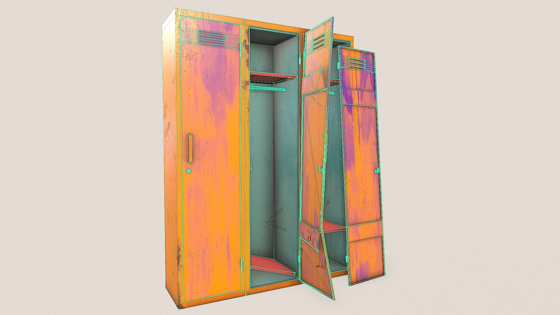Metal Lockers - Steel Wardrobe - Cabinet Low-poly 3D model_7
