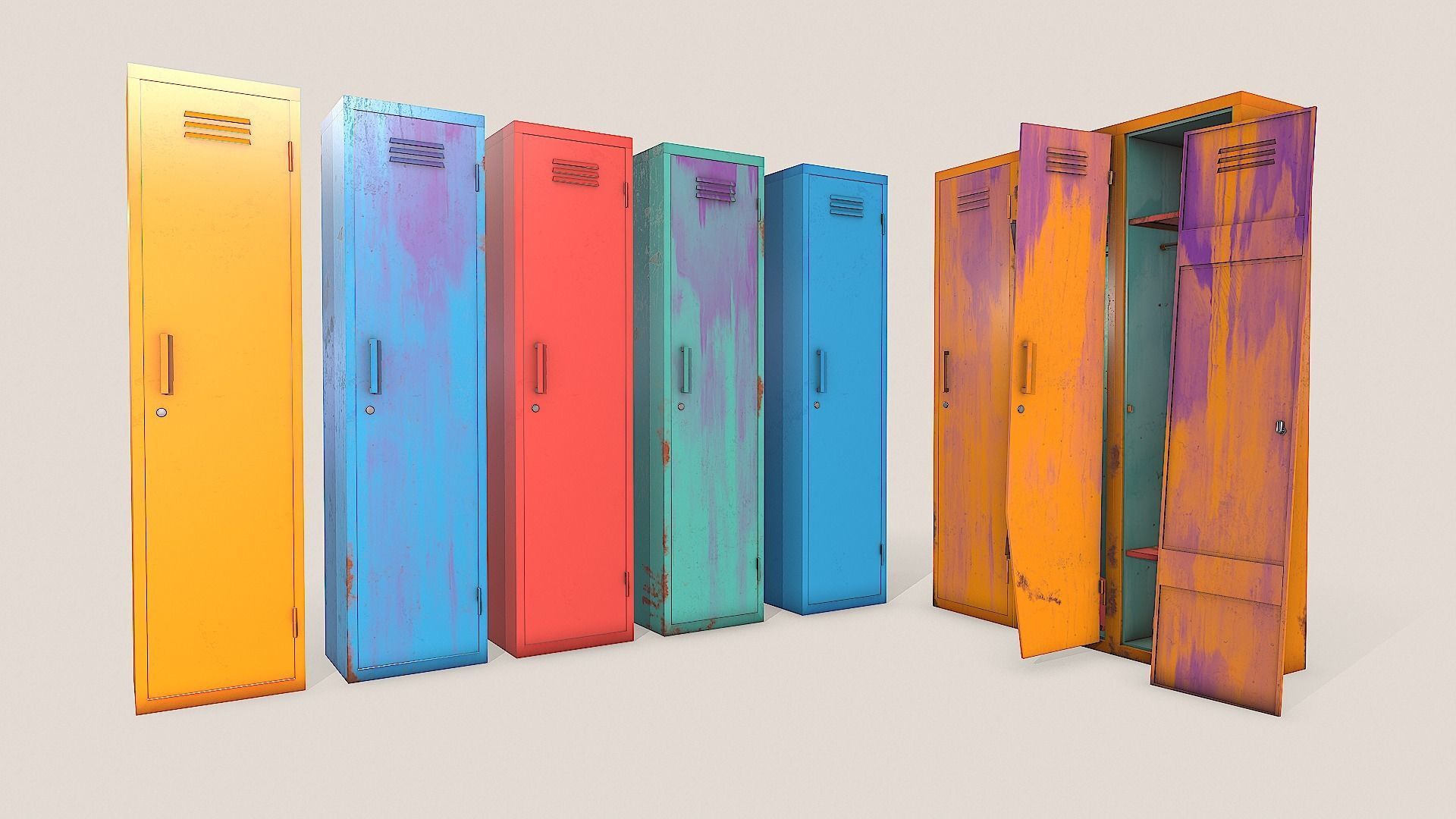 Metal Lockers - Steel Wardrobe - Cabinet Low-poly 3D model_21