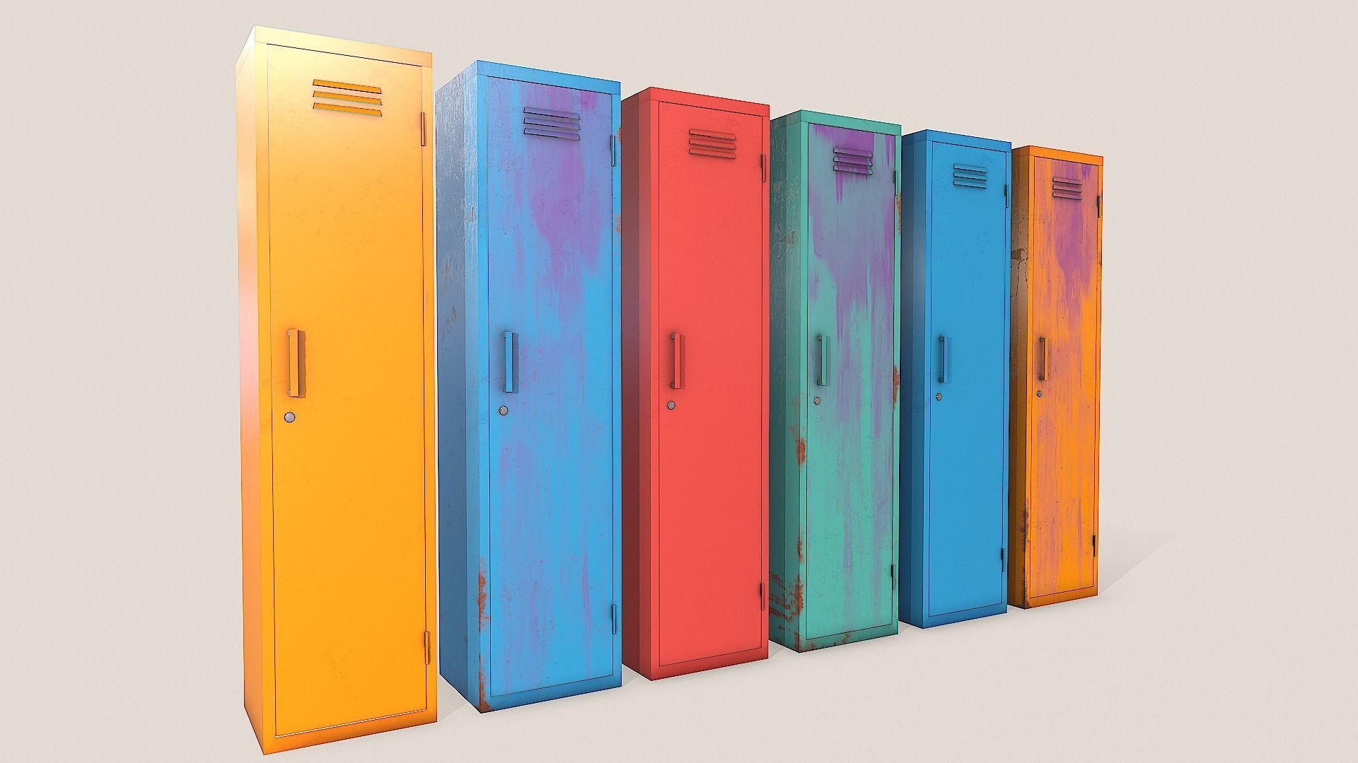 Metal Lockers - Steel Wardrobe - Cabinet Low-poly 3D model_24