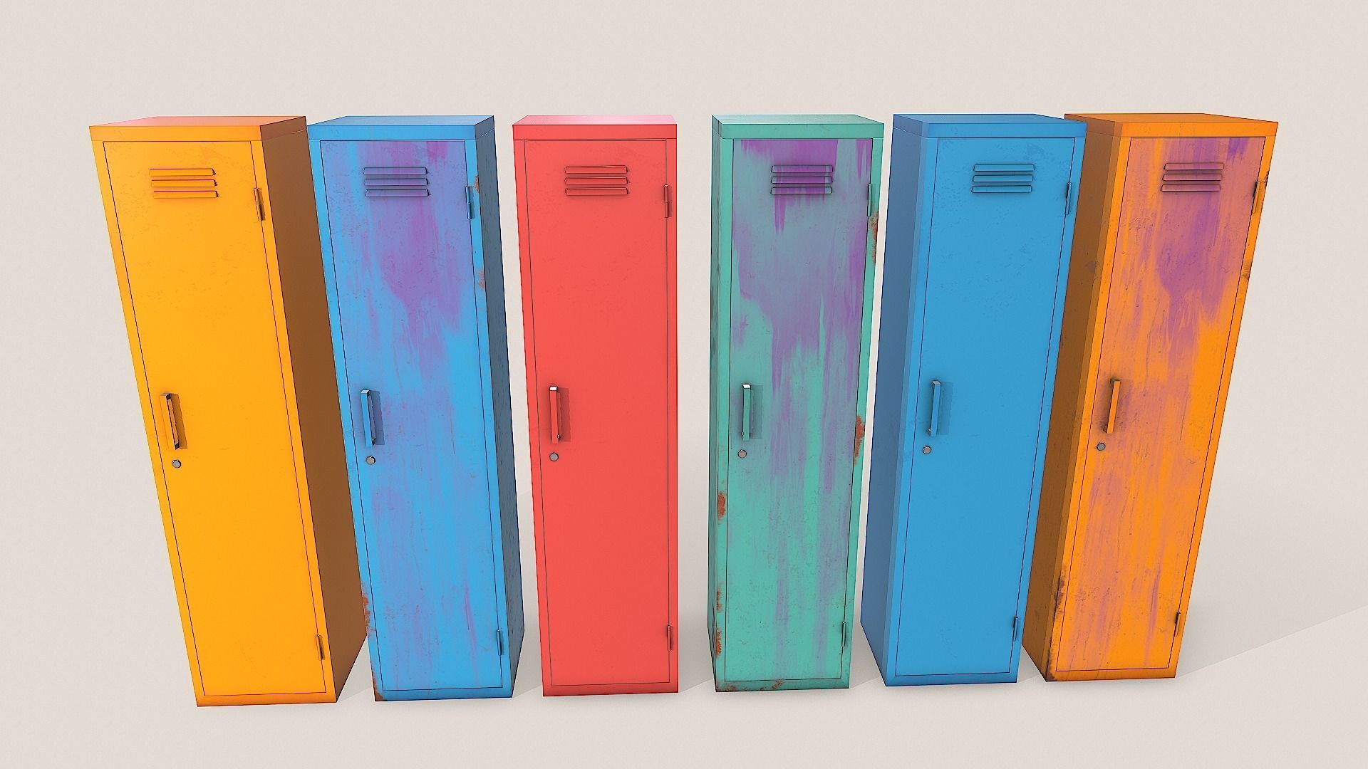 Metal Lockers - Steel Wardrobe - Cabinet Low-poly 3D model_23