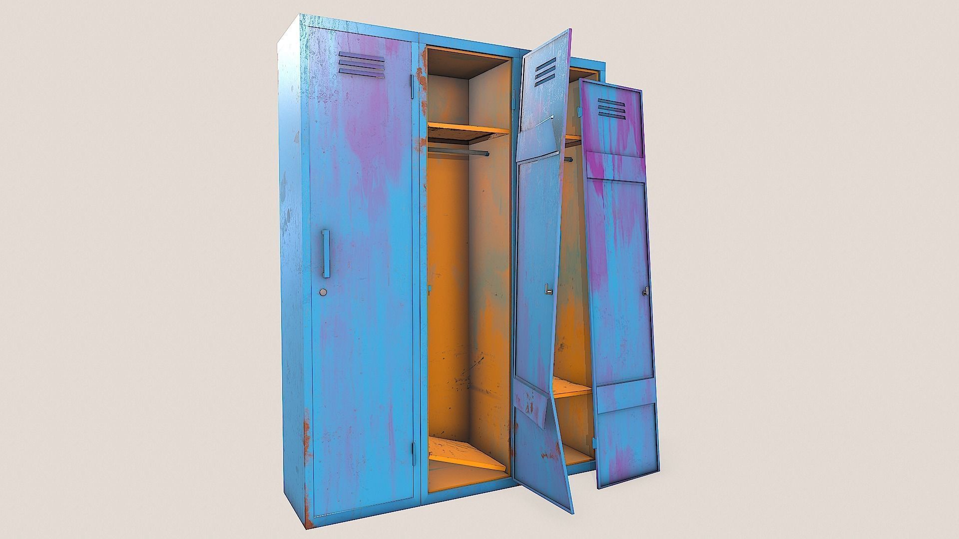 Metal Lockers - Steel Wardrobe - Cabinet Low-poly 3D model_14