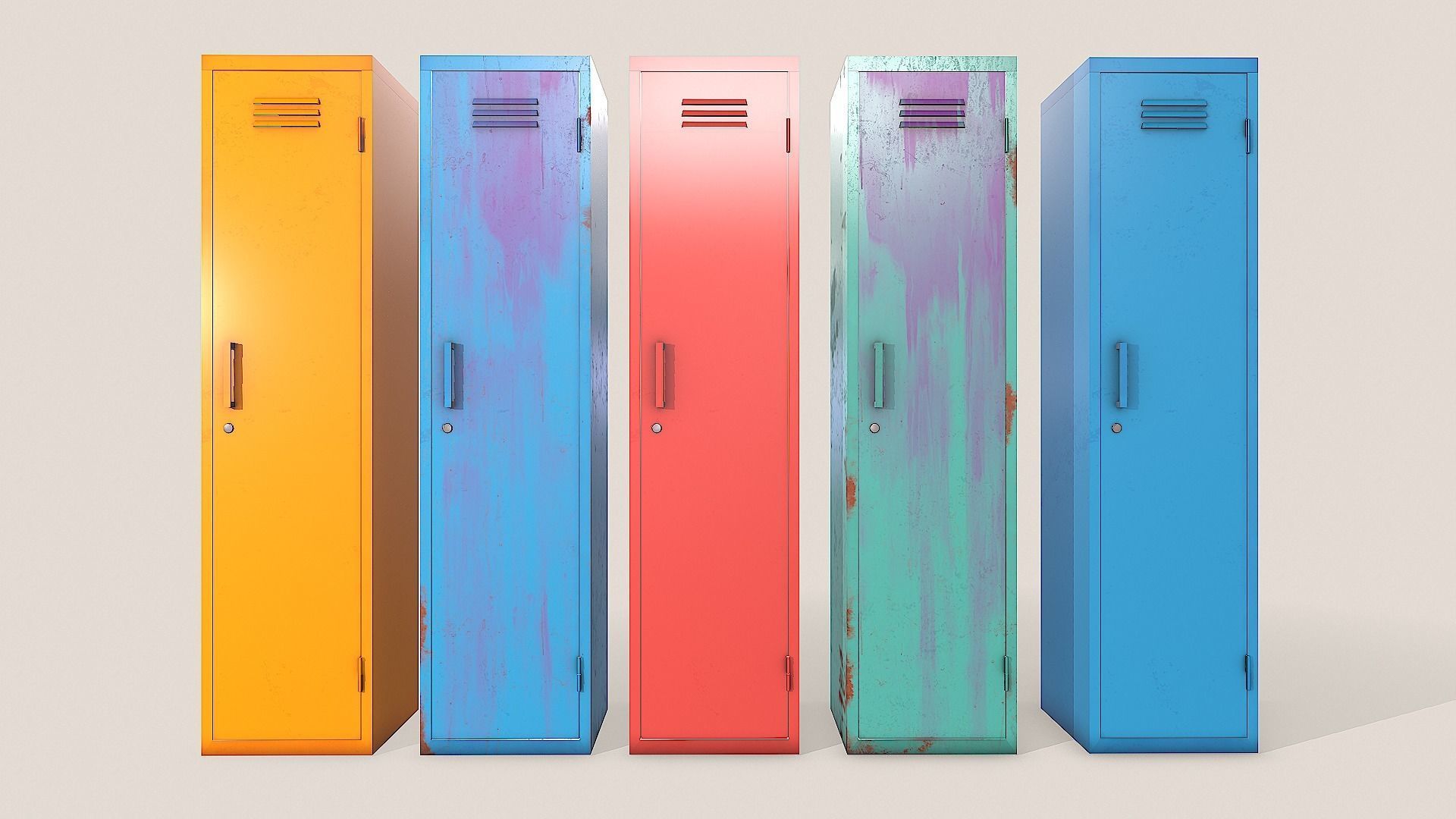 Metal Lockers - Steel Wardrobe - Cabinet Low-poly 3D model_5