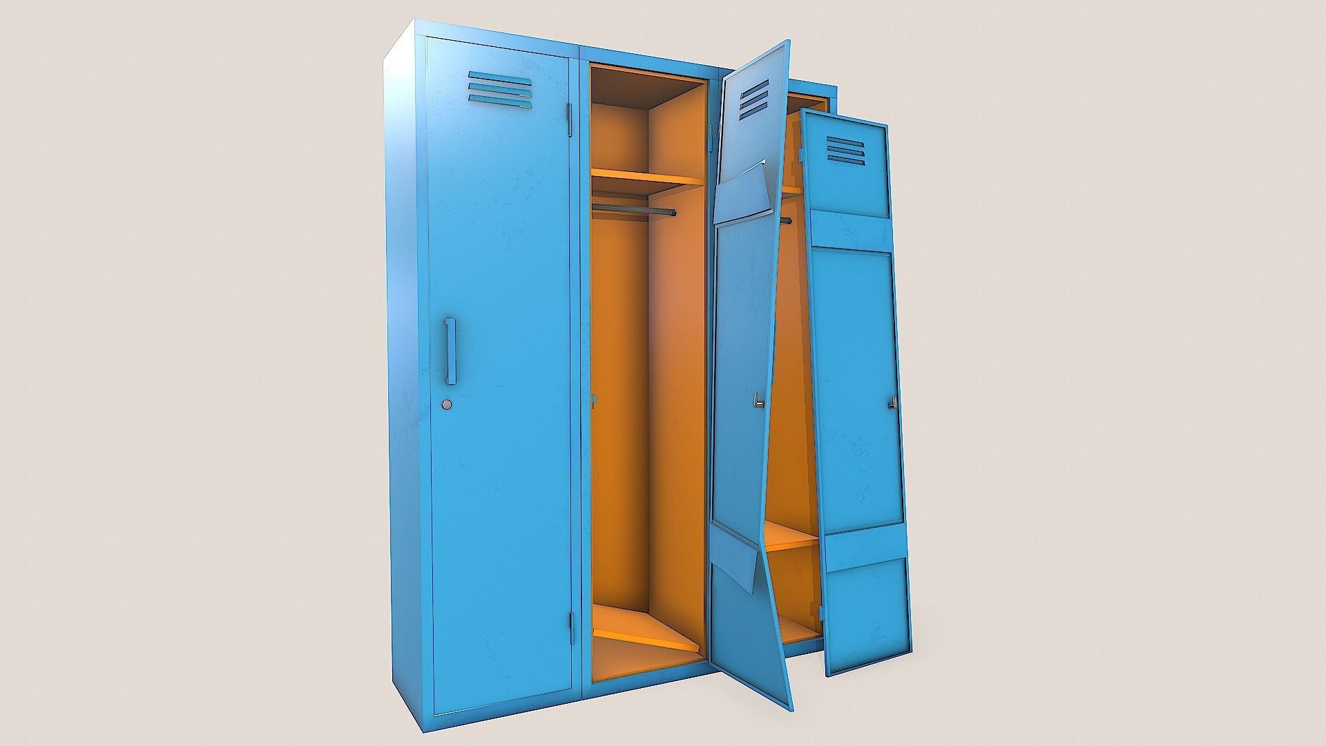 Metal Lockers - Steel Wardrobe - Cabinet Low-poly 3D model_10