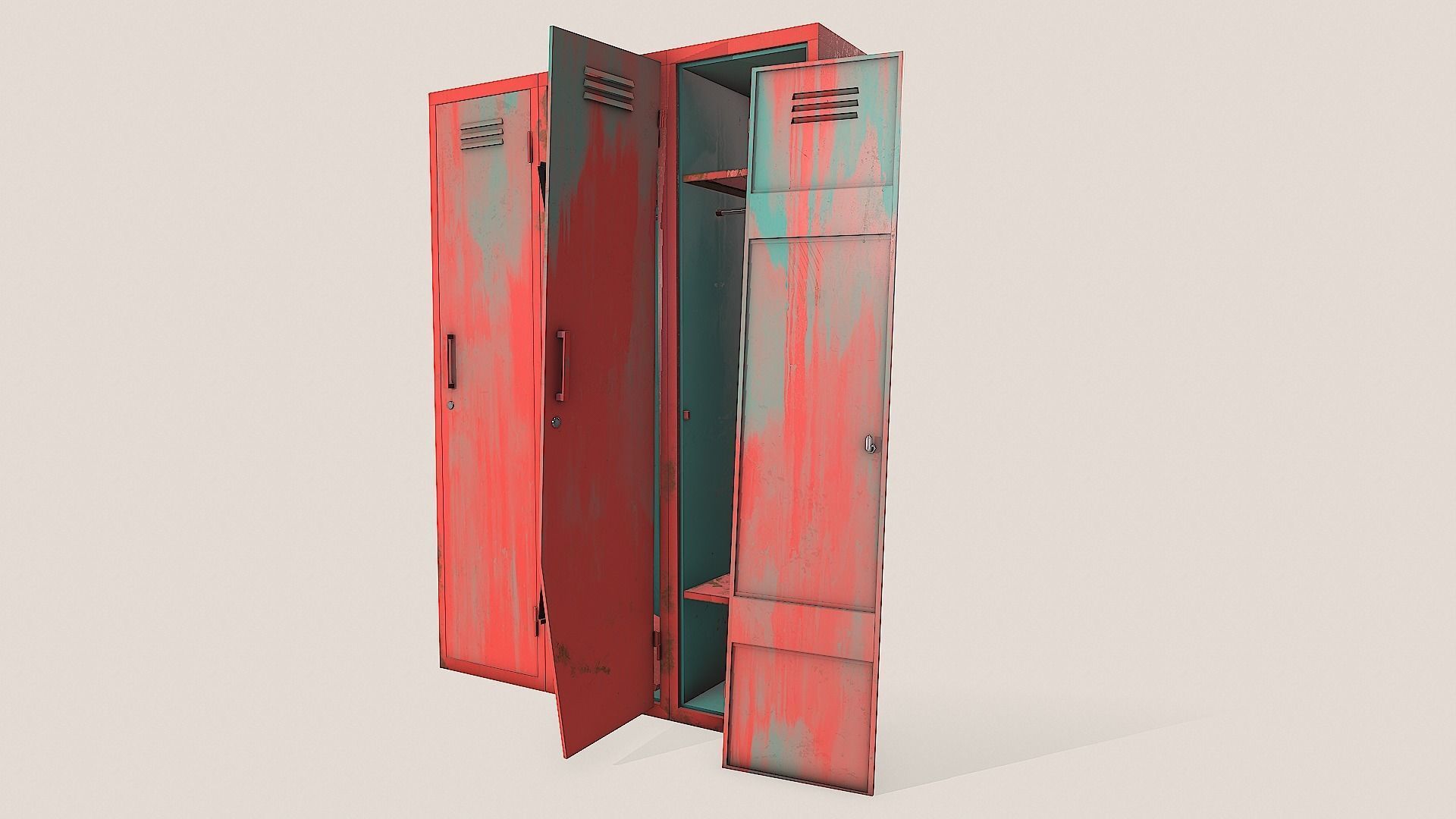 Metal Lockers - Steel Wardrobe - Cabinet Low-poly 3D model_16