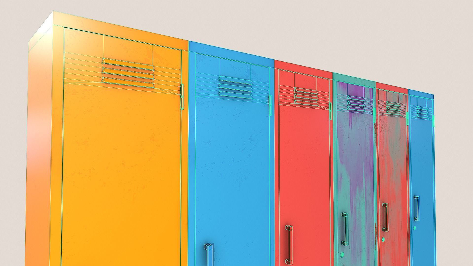 Metal Lockers - Steel Wardrobe - Cabinet Low-poly 3D model_29