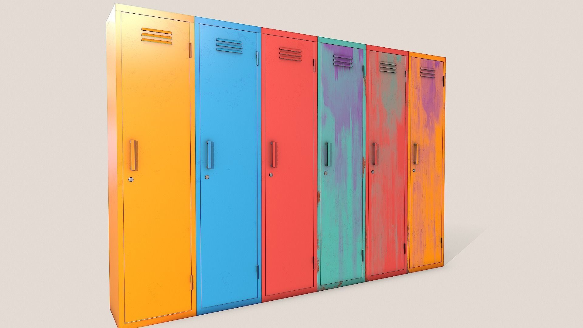 Metal Lockers - Steel Wardrobe - Cabinet Low-poly 3D model_25