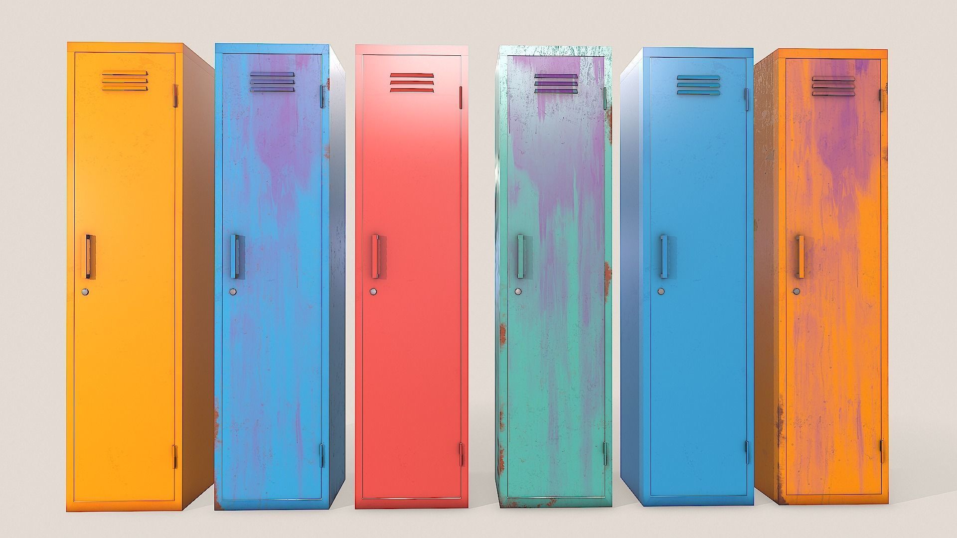 Metal Lockers - Steel Wardrobe - Cabinet Low-poly 3D model_13