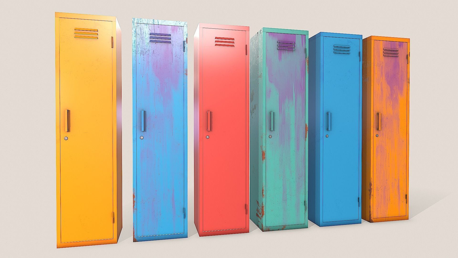Metal Lockers - Steel Wardrobe - Cabinet Low-poly 3D model_3