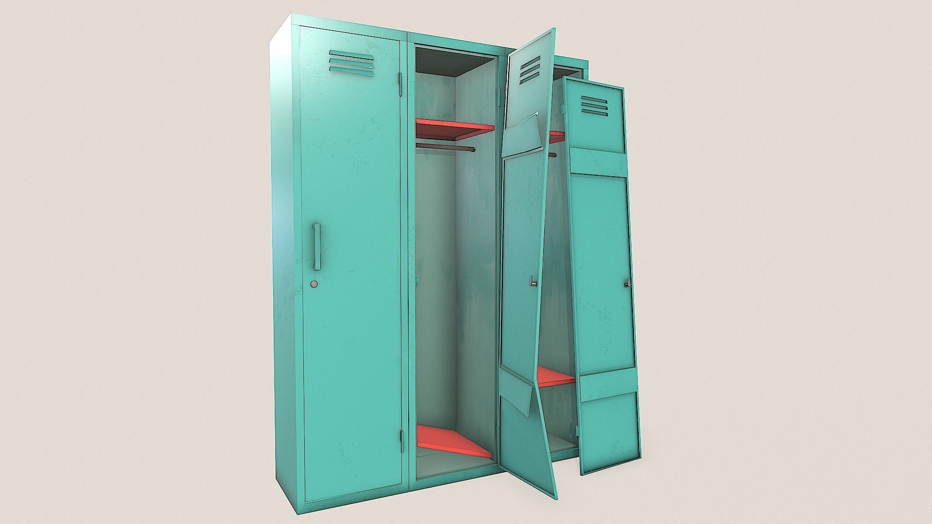 Metal Lockers - Steel Wardrobe - Cabinet Low-poly 3D model_12