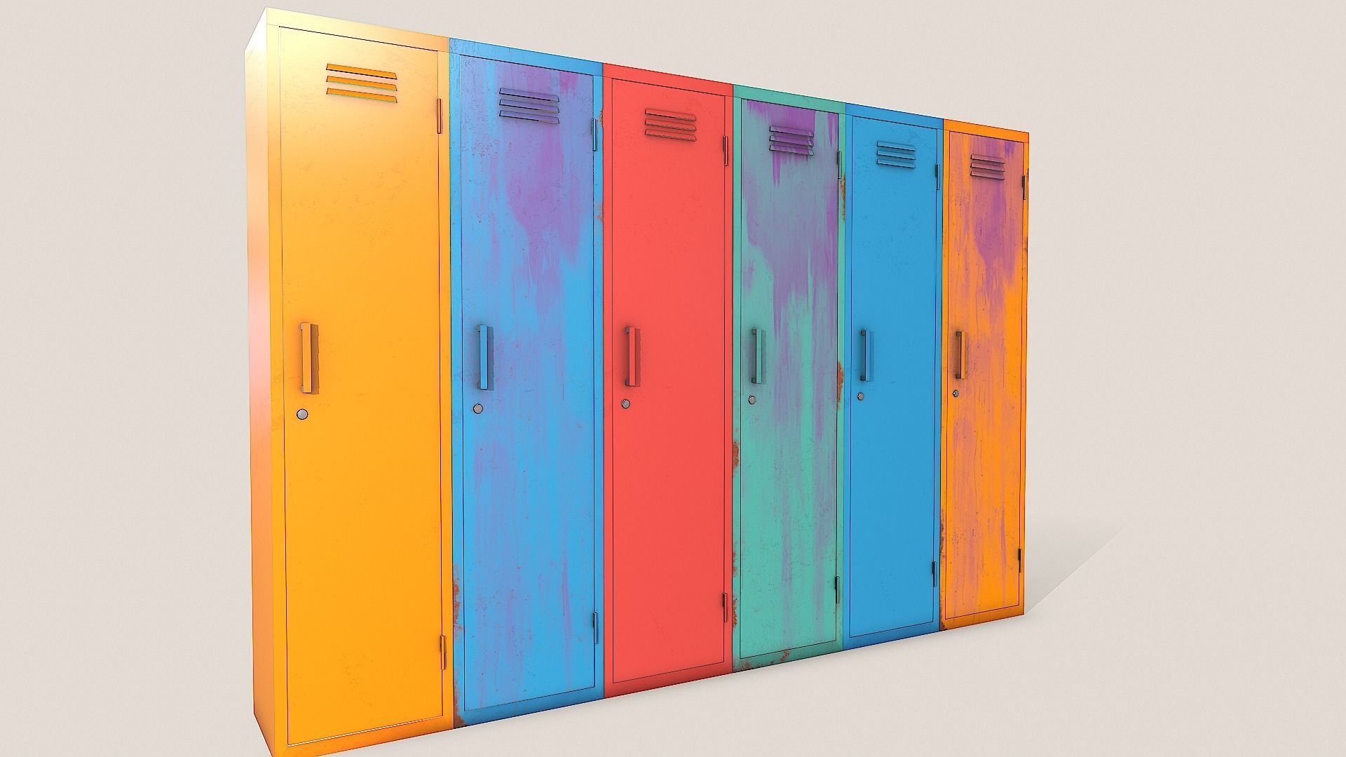 Metal Lockers - Steel Wardrobe - Cabinet Low-poly 3D model_26