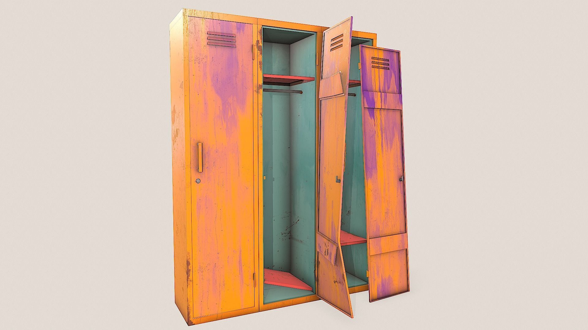 Metal Lockers - Steel Wardrobe - Cabinet Low-poly 3D model_6