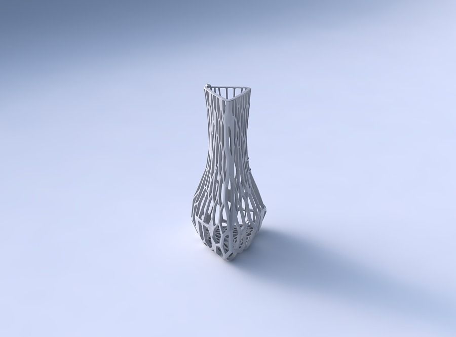 Vase puffy triangle with faceted organic lattice 3D print model_3