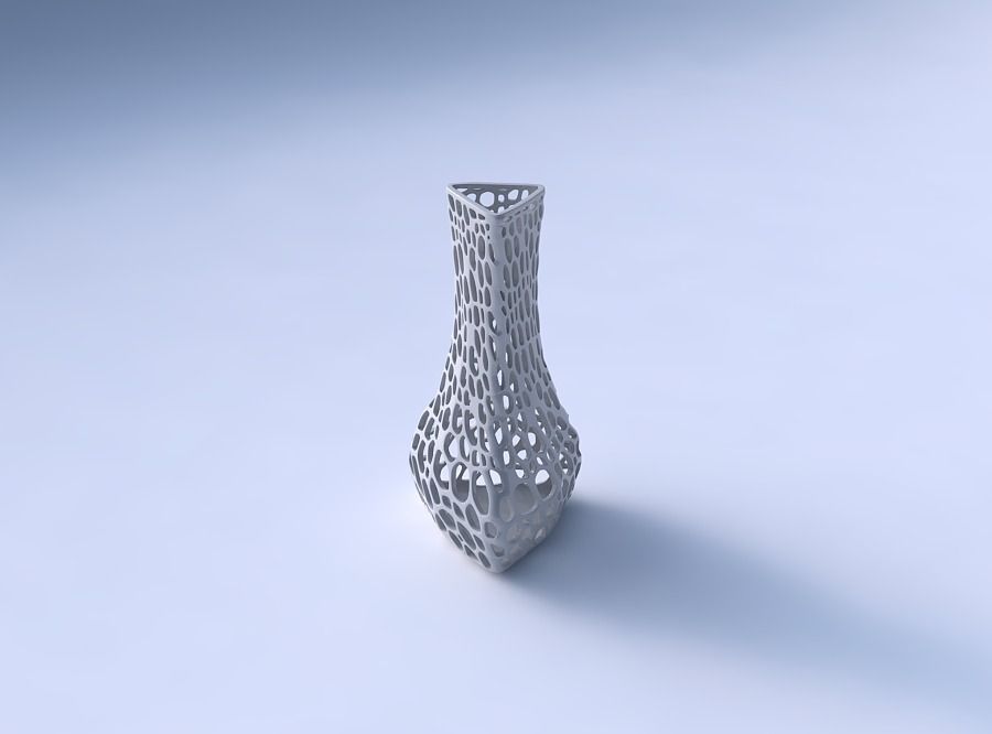 Vase puffy triangle with dense organic lattice 3D print model_3