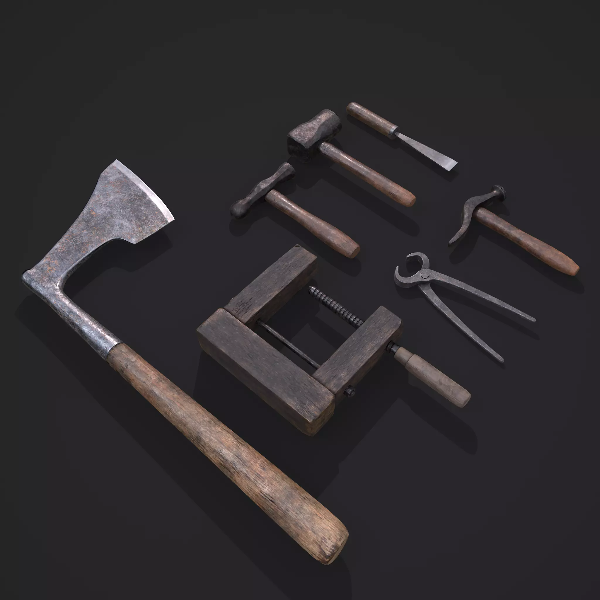 Medieval Carpentry Tools 3D Model Collection_0