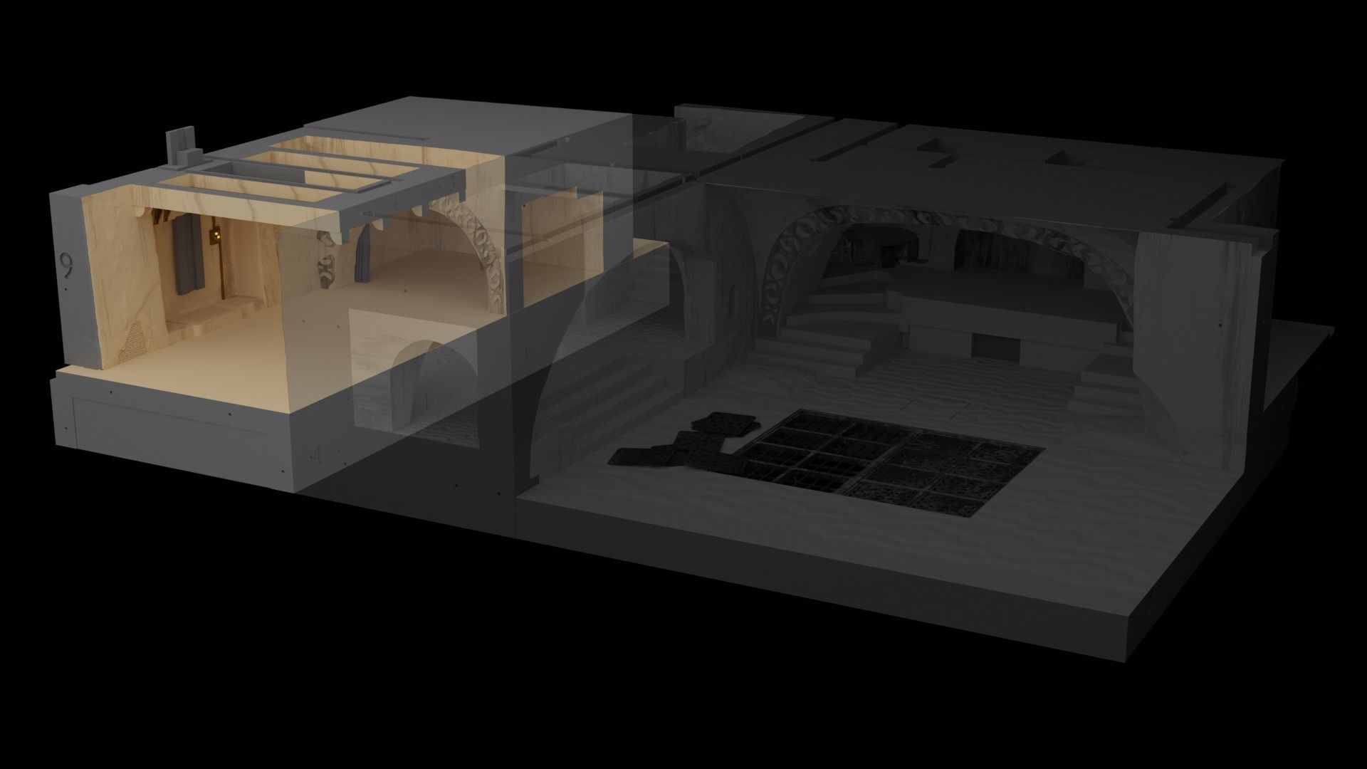 Jabbas Throne Room - Set 5 - Trophy Room 1-12 scale Blackseries 3D print model_21