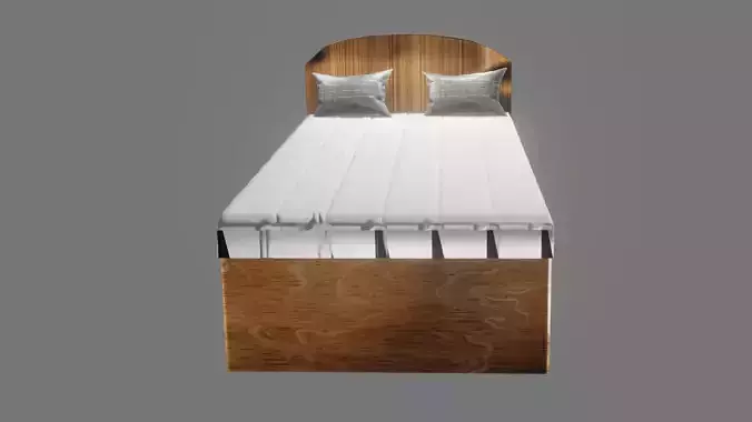 Bed 3D Model wooden with two pillows