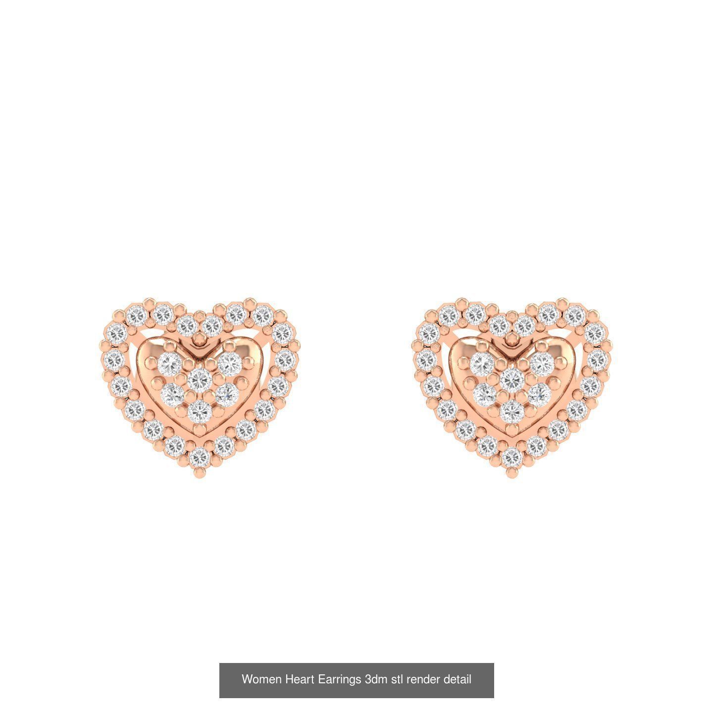 9 Women Heart Earrings 3dm stl render detail 3D Model Collection_6