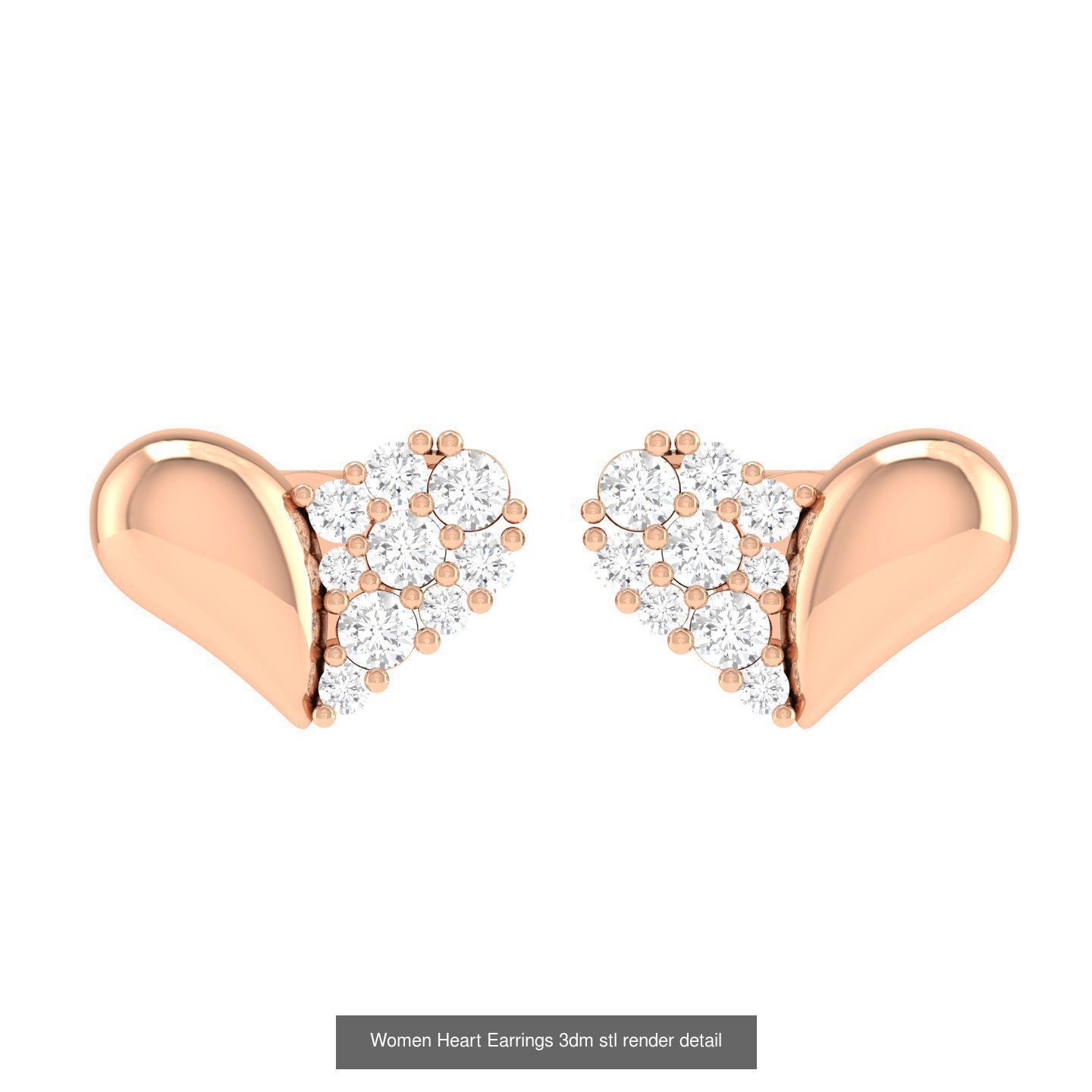 9 Women Heart Earrings 3dm stl render detail 3D Model Collection_8