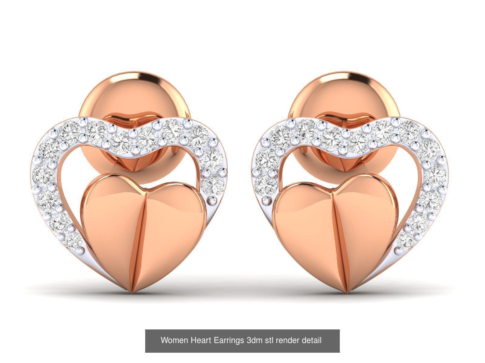 9 Women Heart Earrings 3dm stl render detail 3D Model Collection_10