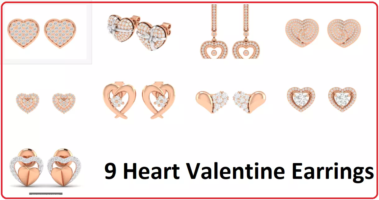9 Women Heart Earrings 3dm stl render detail 3D Model Collection_0