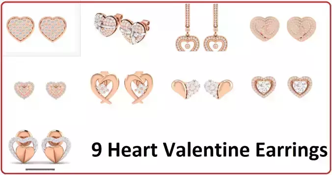 9 Women Heart Earrings 3dm stl render detail 3D Model Collection