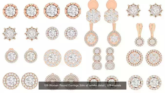 109 Women Round Earrings 3dm stl jcd render detail 3D Model Collection