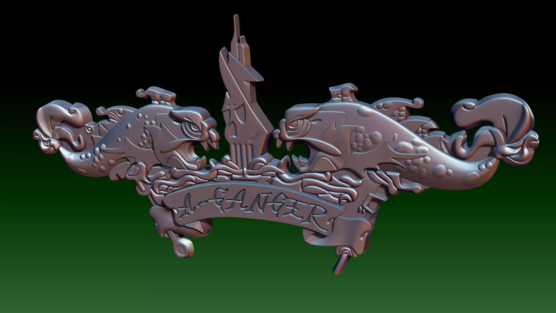 A-Ganger metal badge with two dragons 3D print model