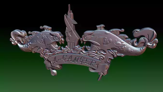 A-Ganger metal badge with two dragons 3D print model