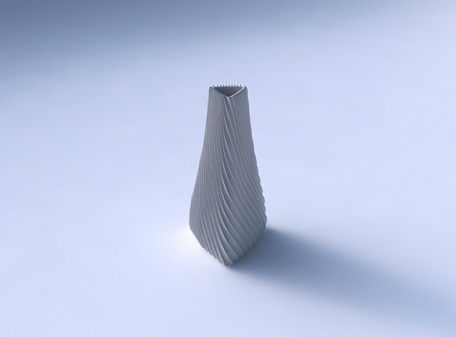 Vase puffy tipped triangle with bent extruded lines 3D print model_3