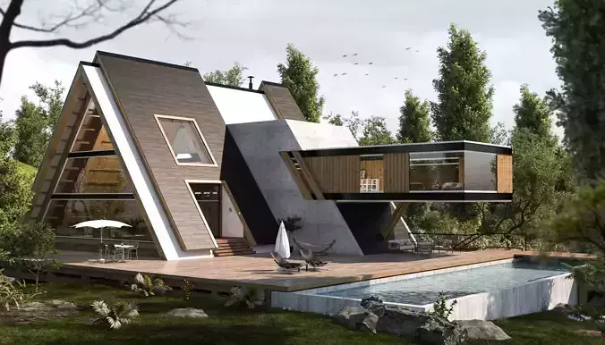 Forest House 02 - villa 3D model 3D model