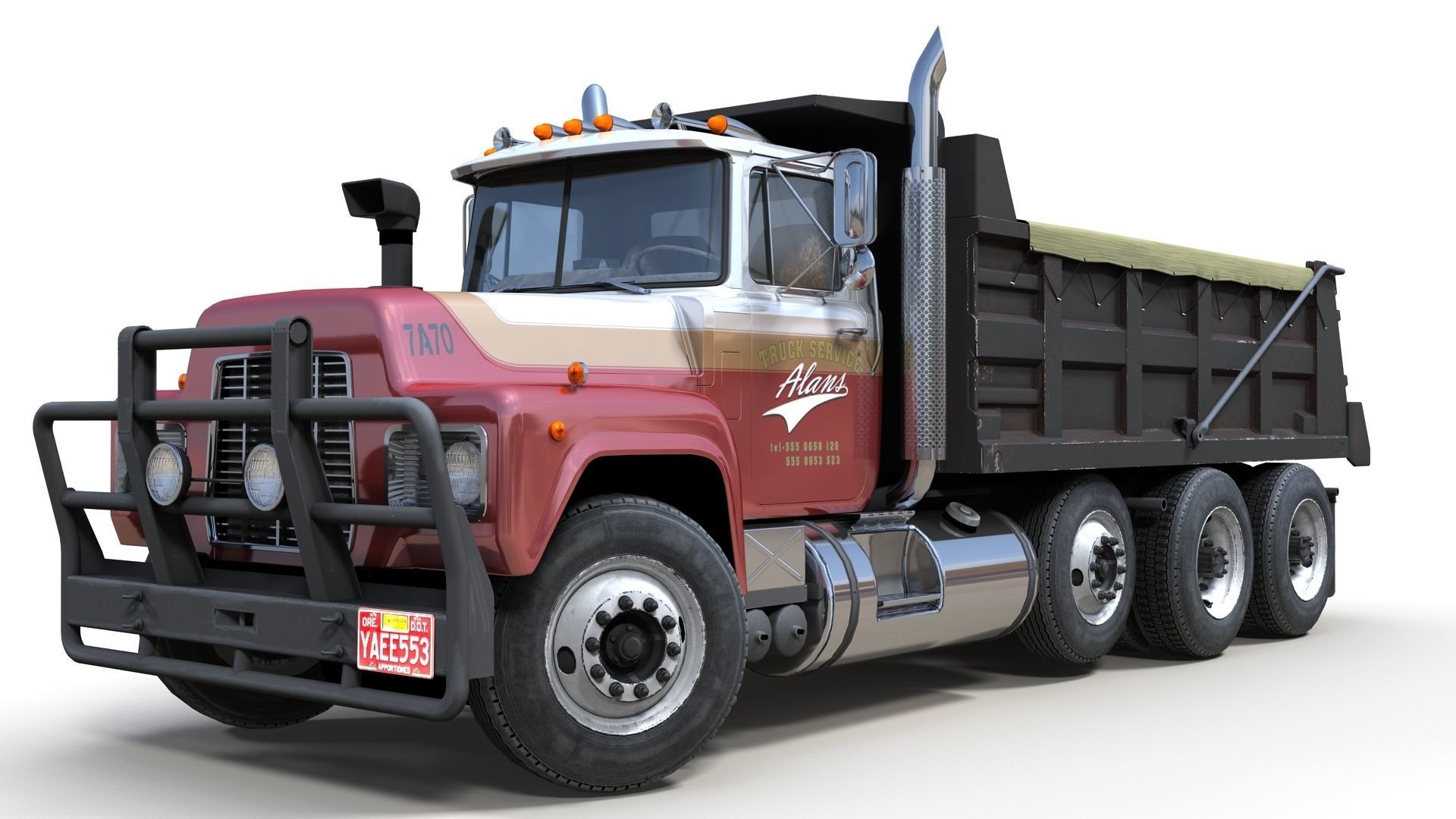 80s Industrial dump truck Low-poly 3D model_8