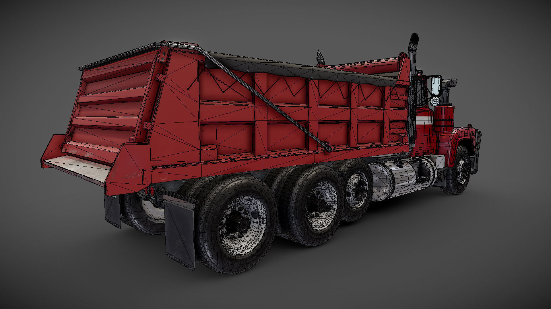80s Industrial dump truck Low-poly 3D model_29