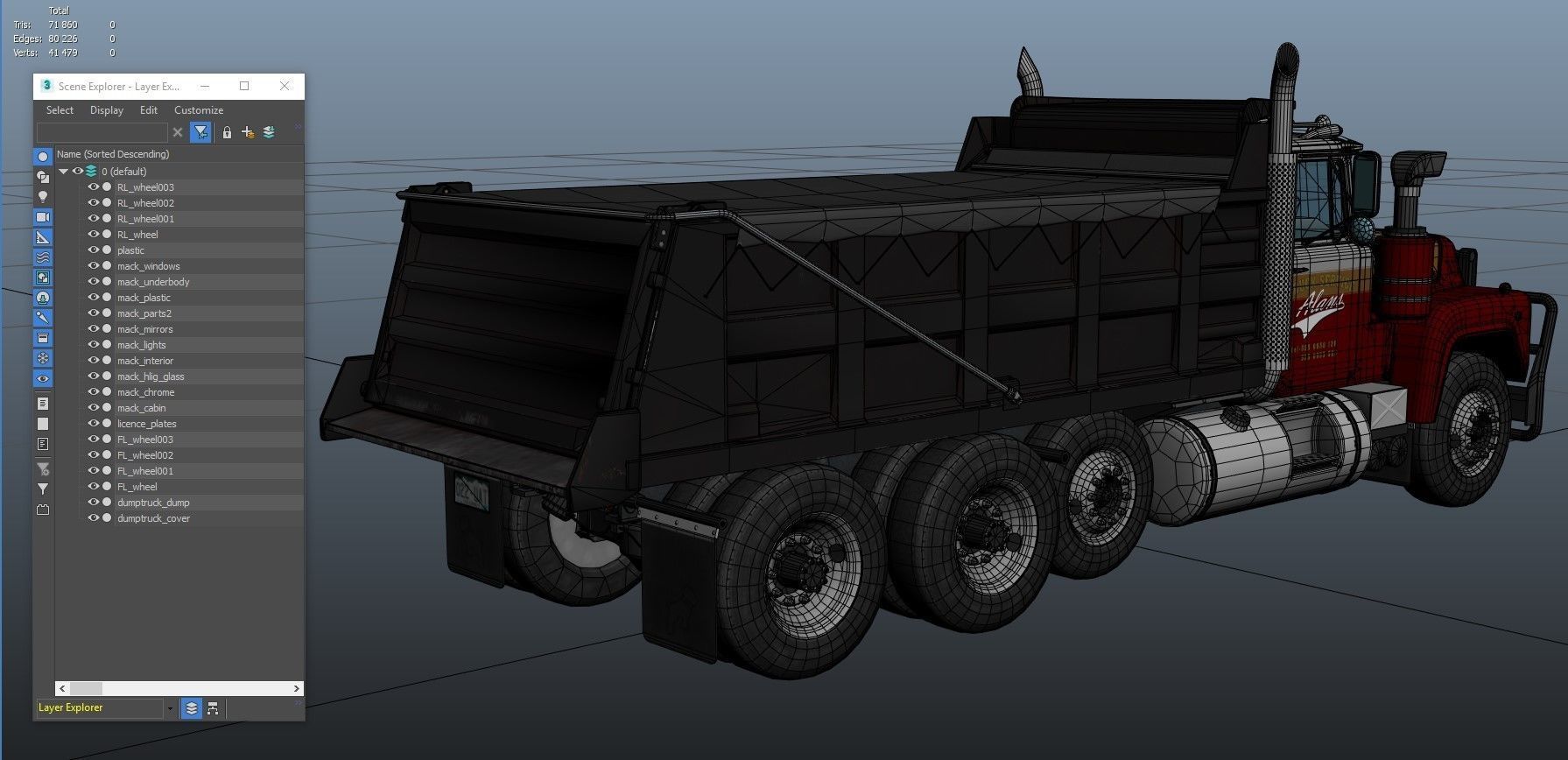 80s Industrial dump truck Low-poly 3D model_40