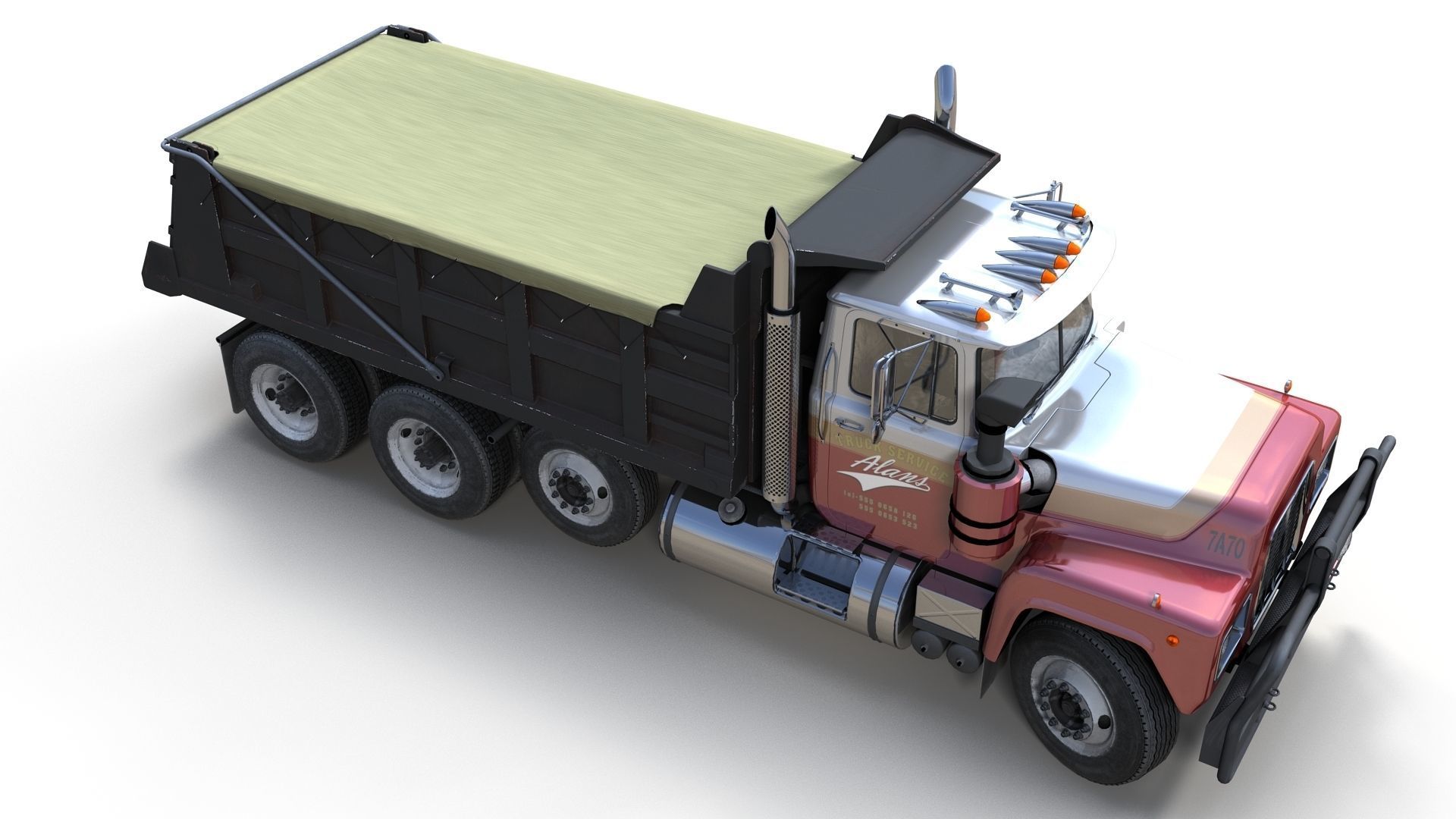 80s Industrial dump truck Low-poly 3D model_6