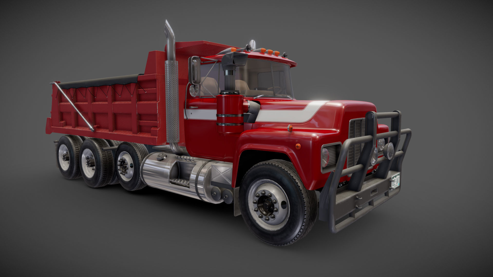 80s Industrial dump truck Low-poly 3D model_23