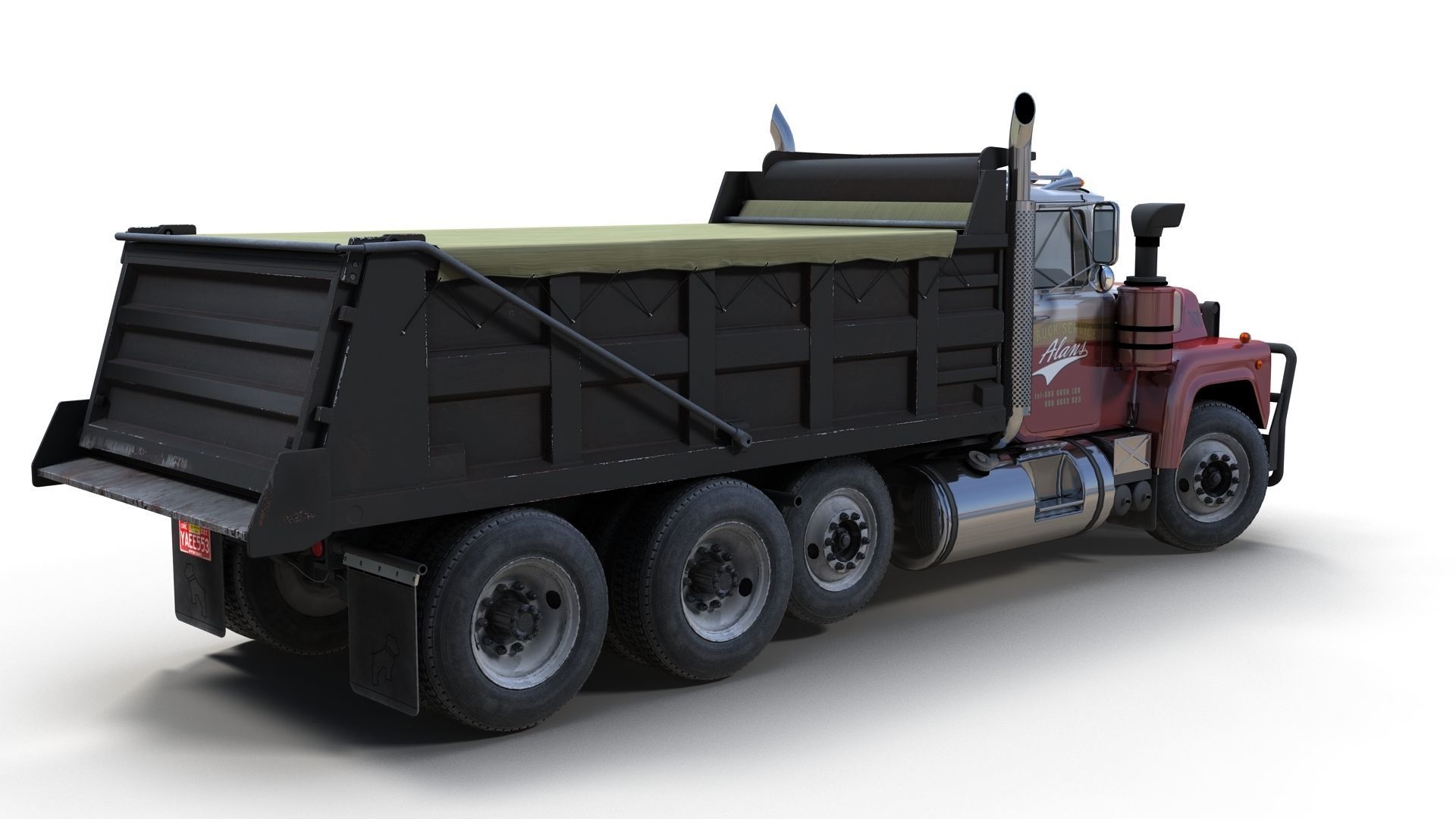 80s Industrial dump truck Low-poly 3D model_5