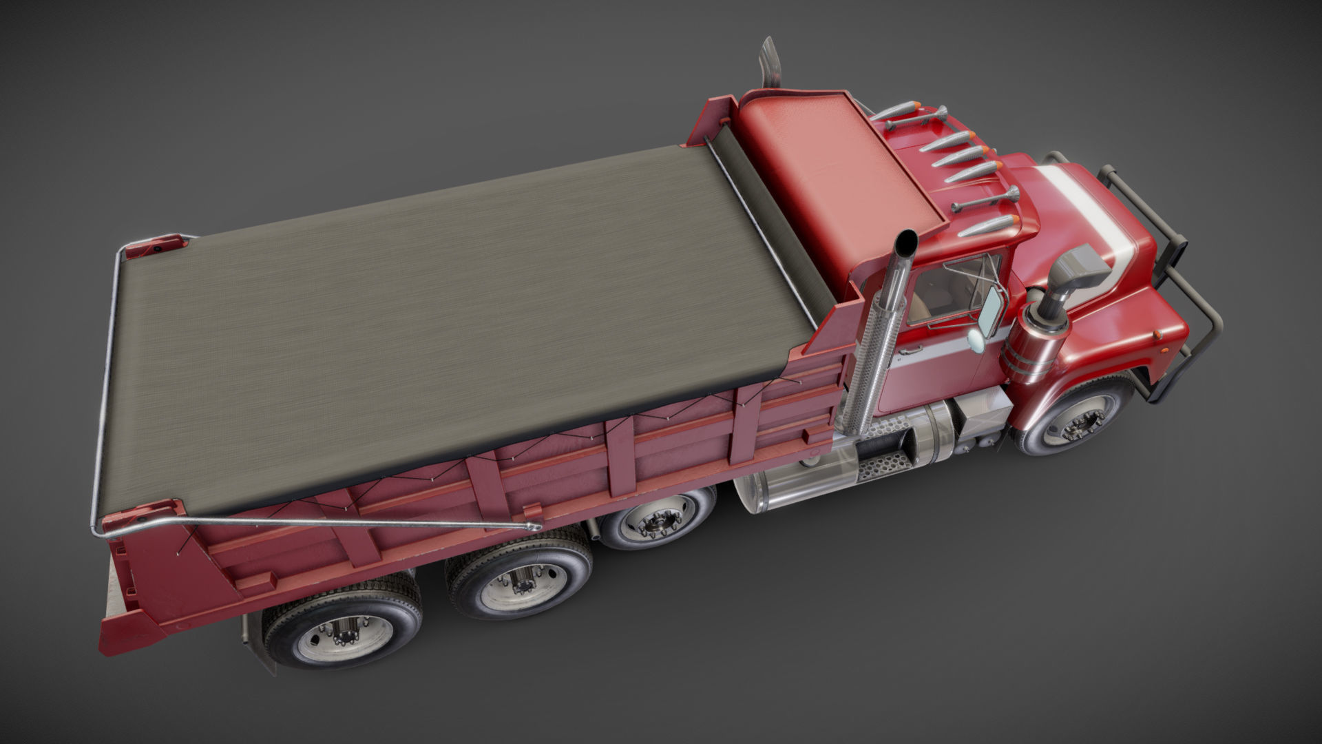 80s Industrial dump truck Low-poly 3D model_25