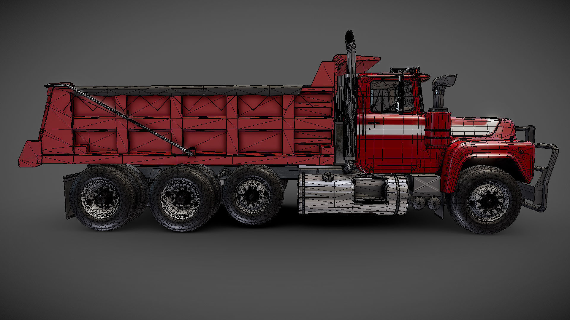 80s Industrial dump truck Low-poly 3D model_30
