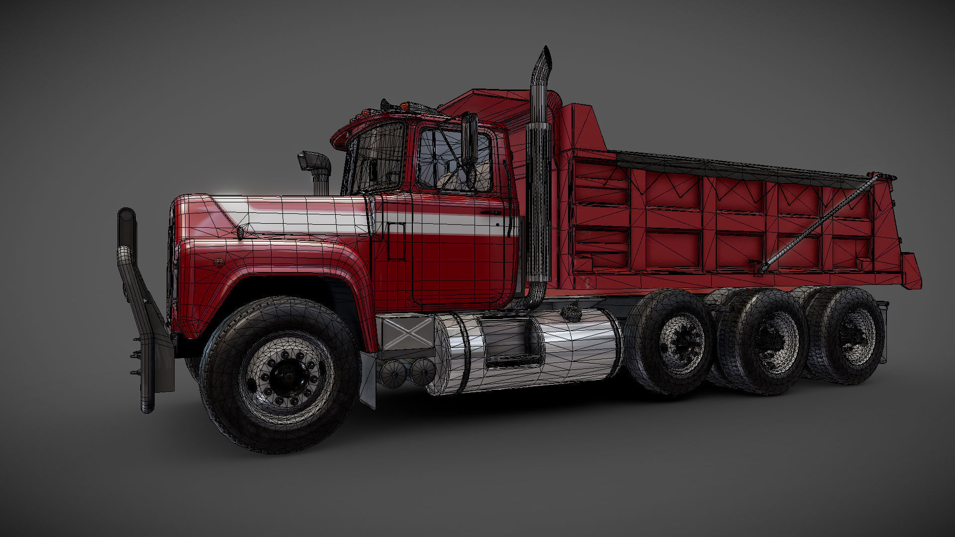 80s Industrial dump truck Low-poly 3D model_27