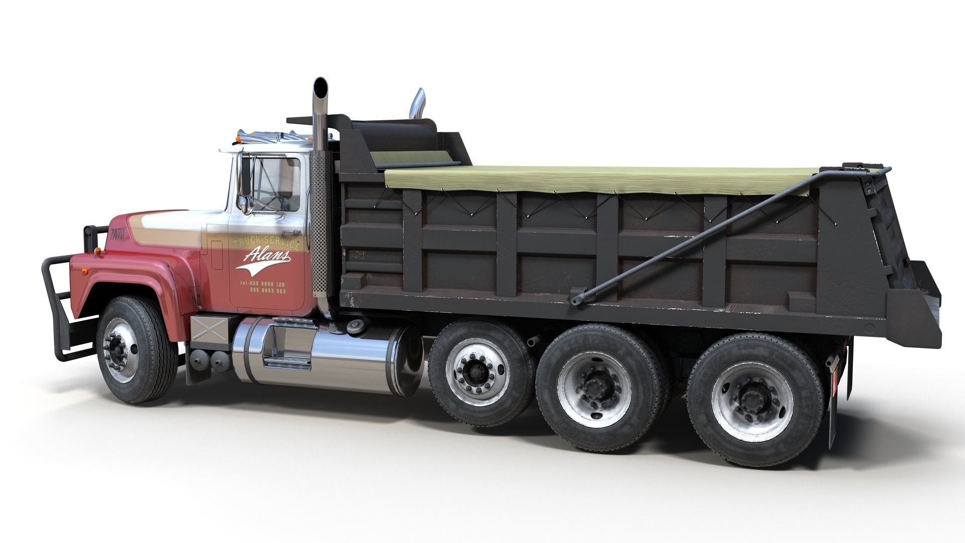 80s Industrial dump truck Low-poly 3D model_9