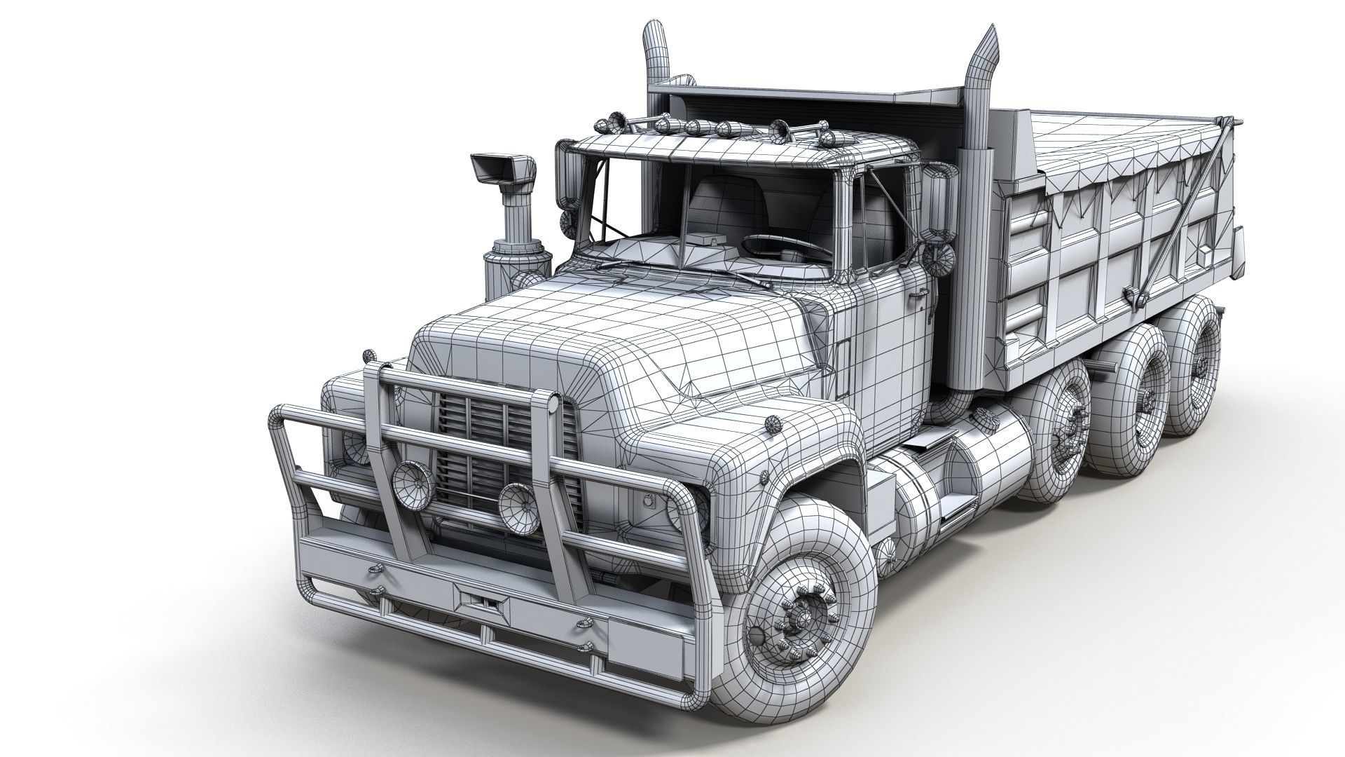 80s Industrial dump truck Low-poly 3D model_11