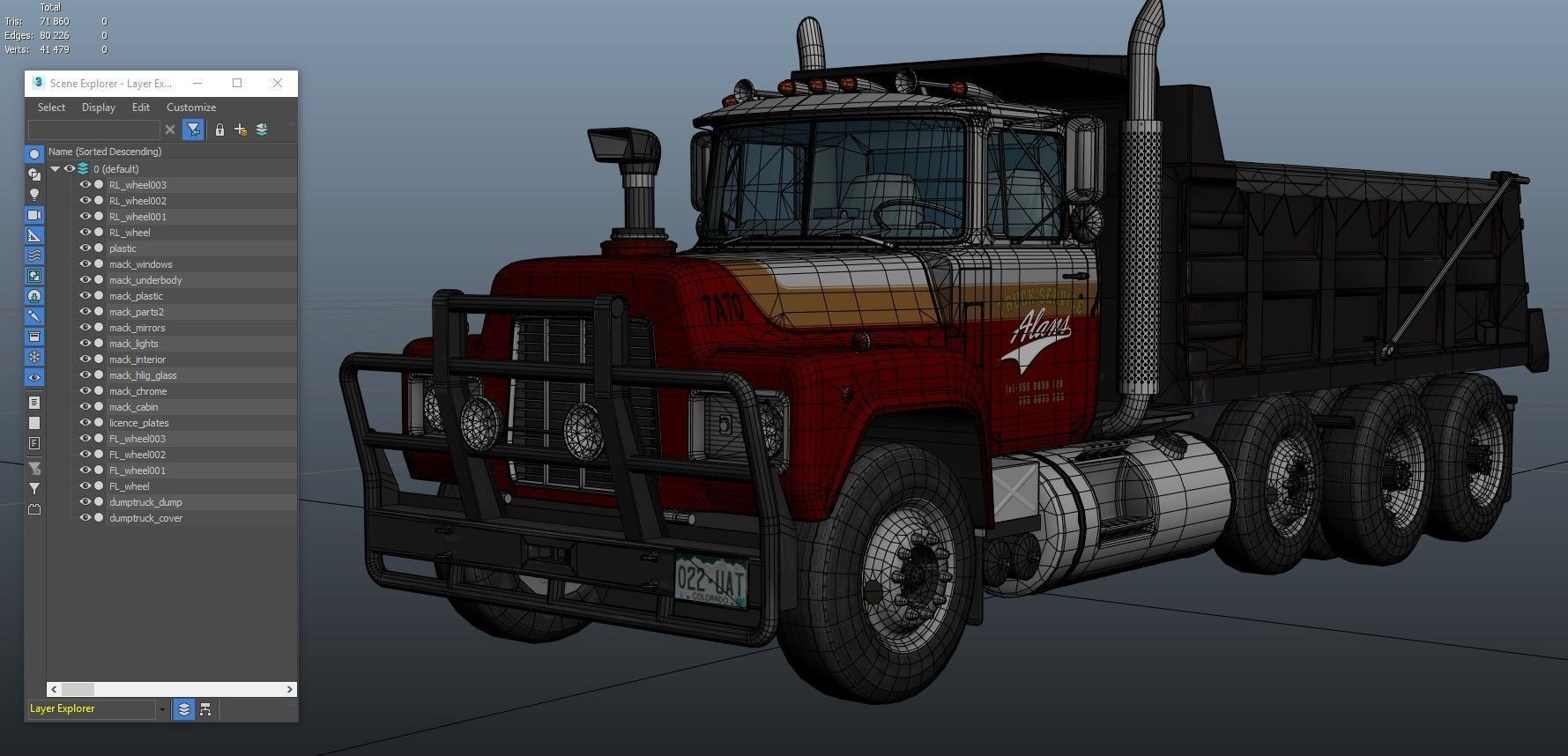 80s Industrial dump truck Low-poly 3D model_39