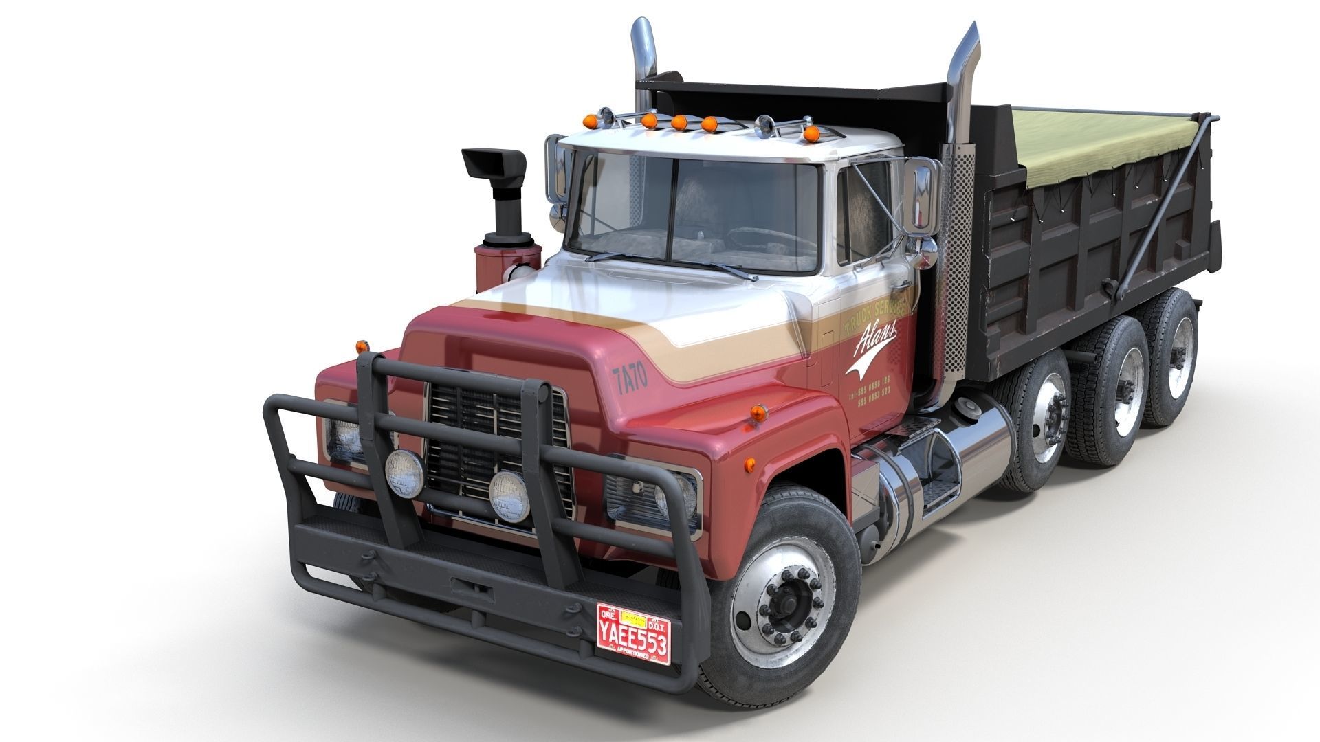 80s Industrial dump truck Low-poly 3D model_7