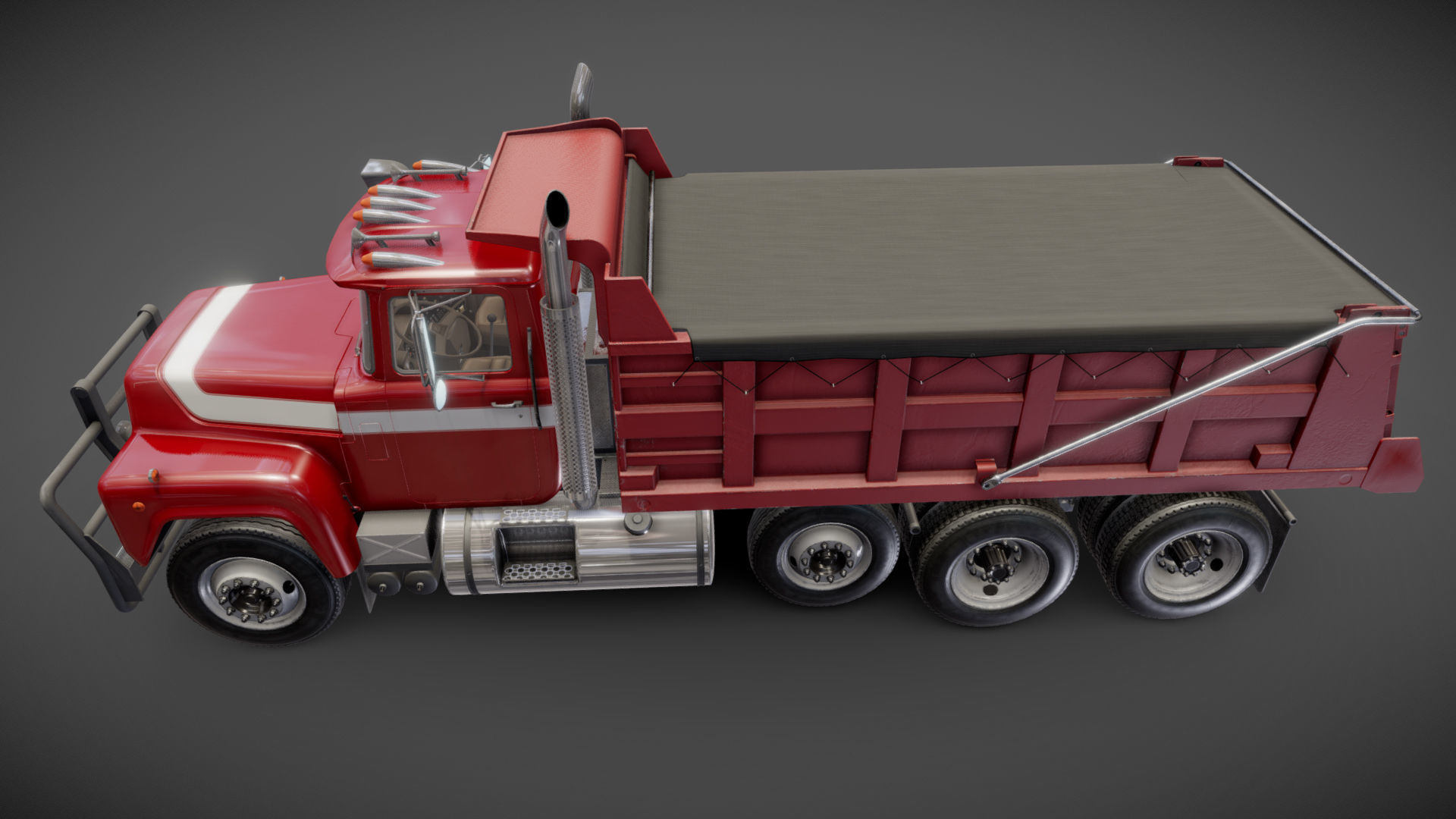 80s Industrial dump truck Low-poly 3D model_19