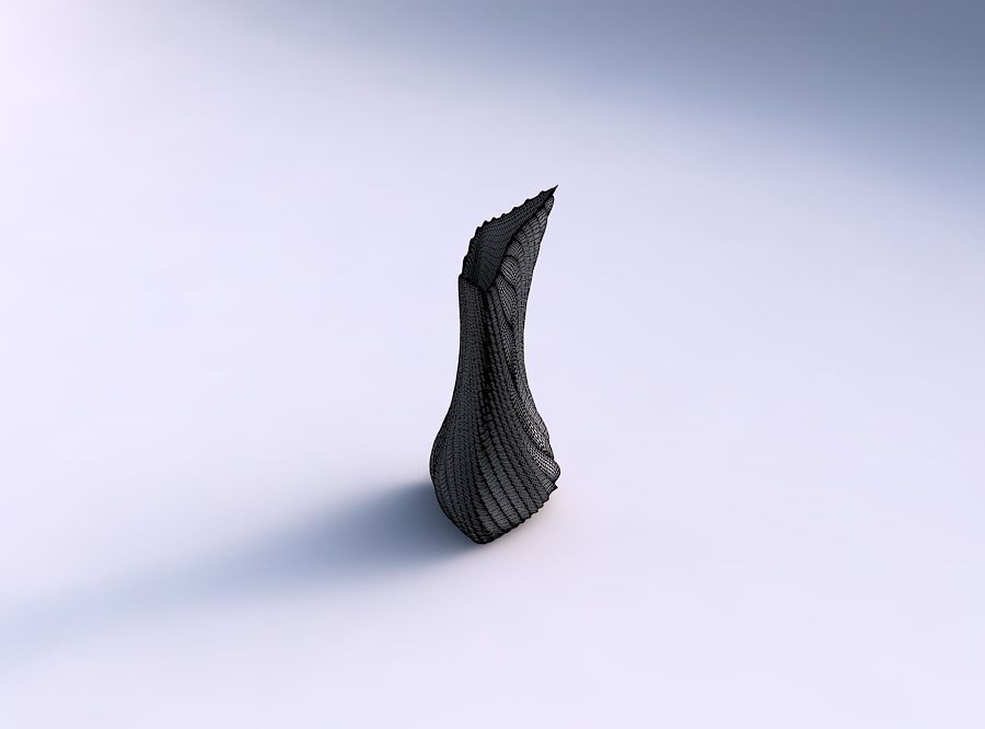 Vase puffy tappered triangle with bent extruded lines 3 3D print model_5